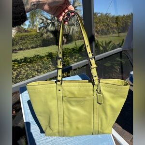 Coach Gallery leather tote bag in lime green.